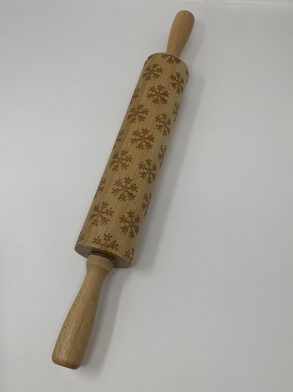 Christmas Rolling Pin Wood Carved Embossed Roller Snowflakes Dough Baking