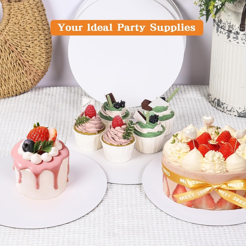 40 PCS 8 Inch Round Cake Boards White Cardboard Base Circles Dessert Display gallery