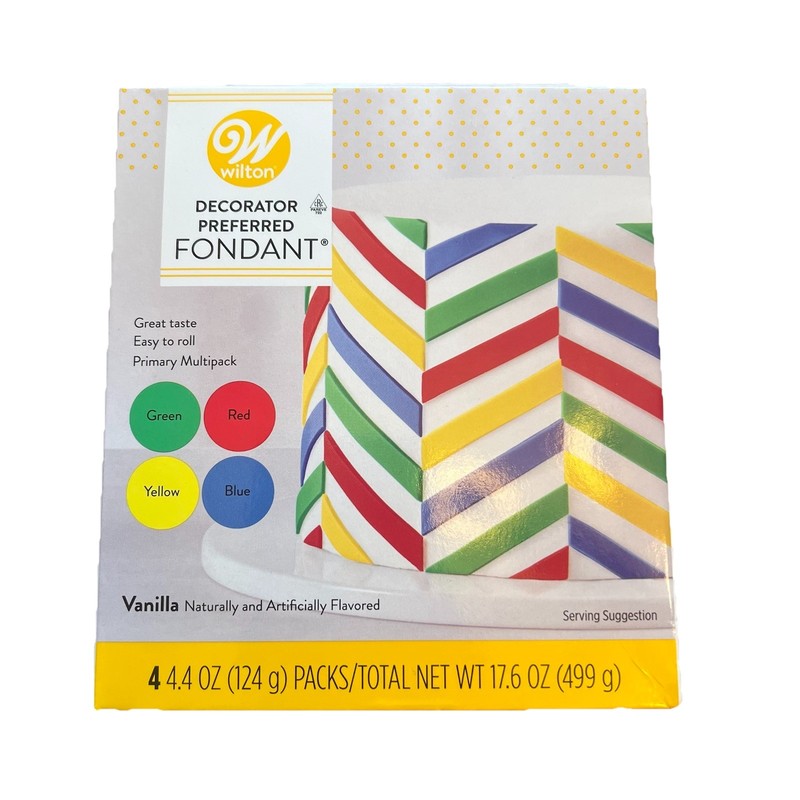 Wilton Decorator Preferred Fondant Primary Colors 4 Pack Vanilla Flavor 17.6 Oz