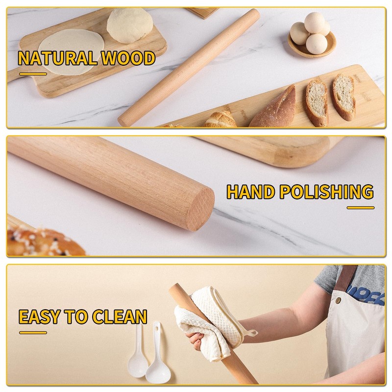 French Rolling Pin 18.92 Inch Wooden Dough Roller Fondant Pie Crust Pastry gallery
