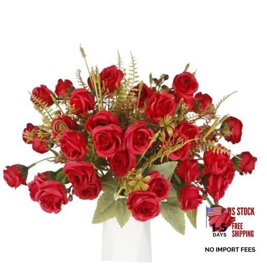 CITYES 4 Pcs Fake Roses Artificial Flowers Bouquet Red Mini Rose Heads Silk