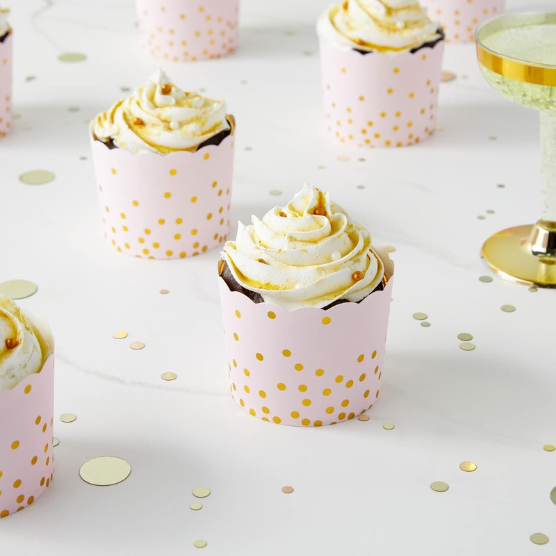 Tulip Cupcake Liners - Pink & Gold Baking Cups - Baby Shower Snack Cups - Birthd gallery