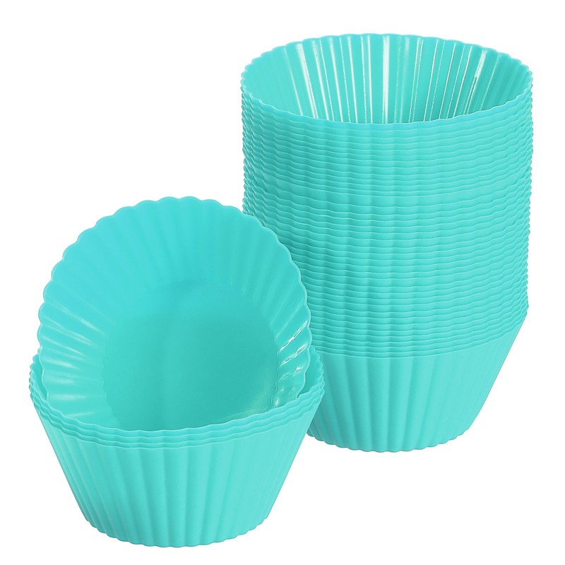 42Pcs Silicone Cupcake Baking Cups, 2.8″ Non-Stick Muffins Liners Mint Green