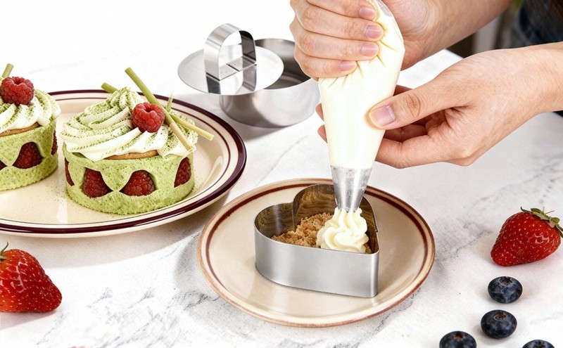 Cake Rings Cooking Rings Dessert Mousse Mold Stainless Steel with Pusher for gallery