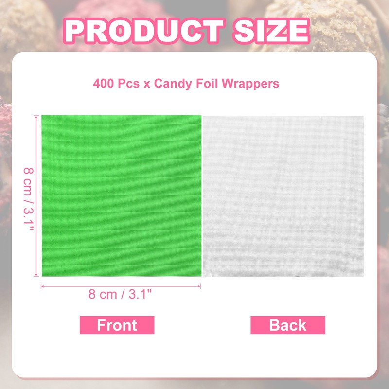 400 Pcs Candy Foil Wrappers, 3.1 x 3.1 Inch Chocolate Wrappers, Green gallery