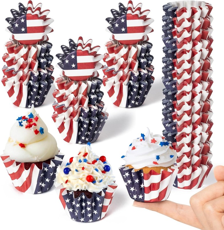 200Pcs American Flag Cupcake Liners July 4th Grease-resistant Mini Size Cupcake