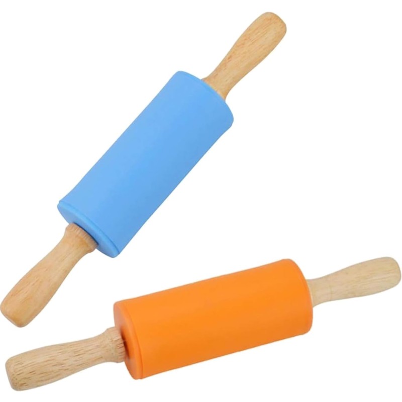 9 Inch Mini Rolling Pin Set, 2 PCS Wooden Handle Dough Rollers for Kids