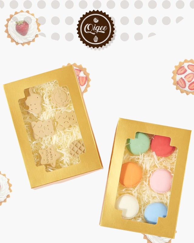 Cookie Boxes 24 PCS 8x5.3x2 Inch Gold Treat Box Window Bakery Donuts Candy gallery