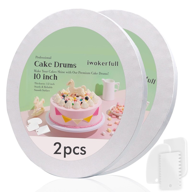 2 Pcs 10 Inch Cake Boards Round 1/2 Thick Sturdy White Corrugated Drum Base