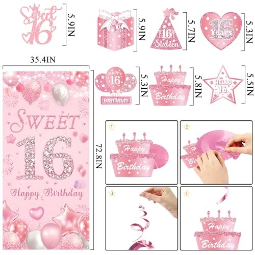 Sweet 16 Party Decorations for Girls - 39pcs Pink 16th Birthday Pink Sweet 16 gallery