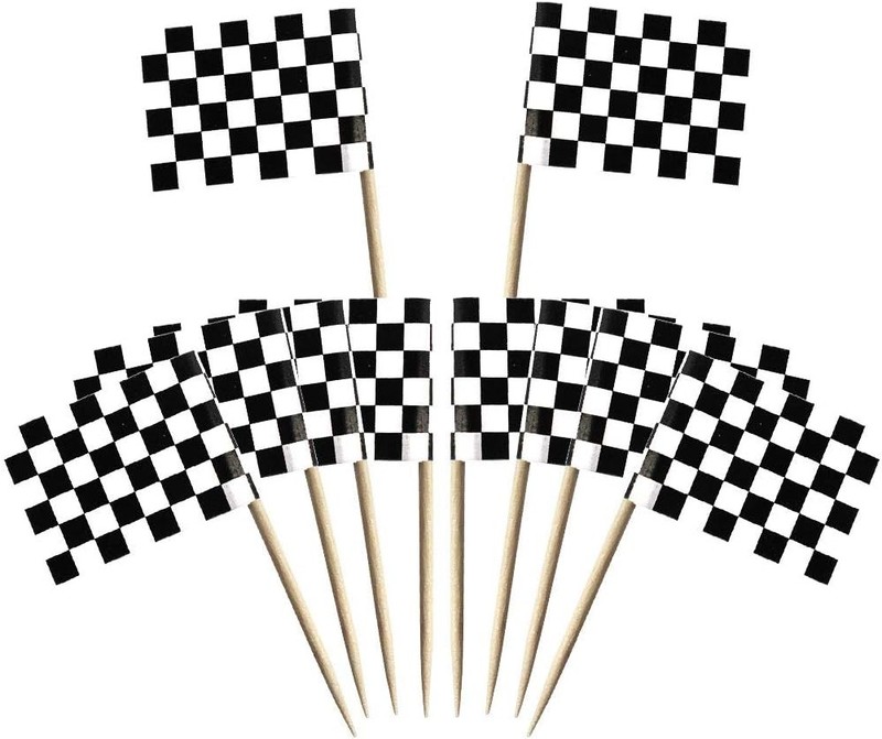 Flag Toothpick – 100 Pieces Black and White Racing Themed Cake Toppers for