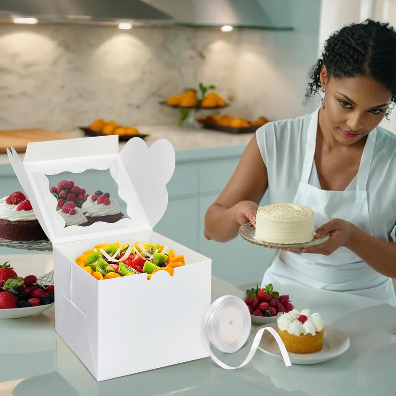 25PCS 6x6x5" White Bakery Boxes with Window Cardboard Pastry Cookies Macaroons gallery