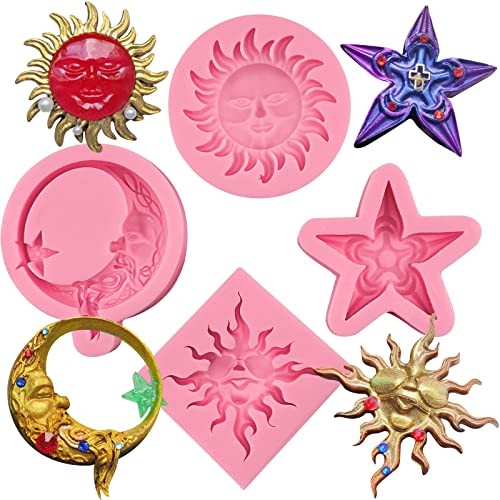 Greek Sun God Fondant Molds 4pcs, Moon Star Cake Decorating Silicone Molds, gallery