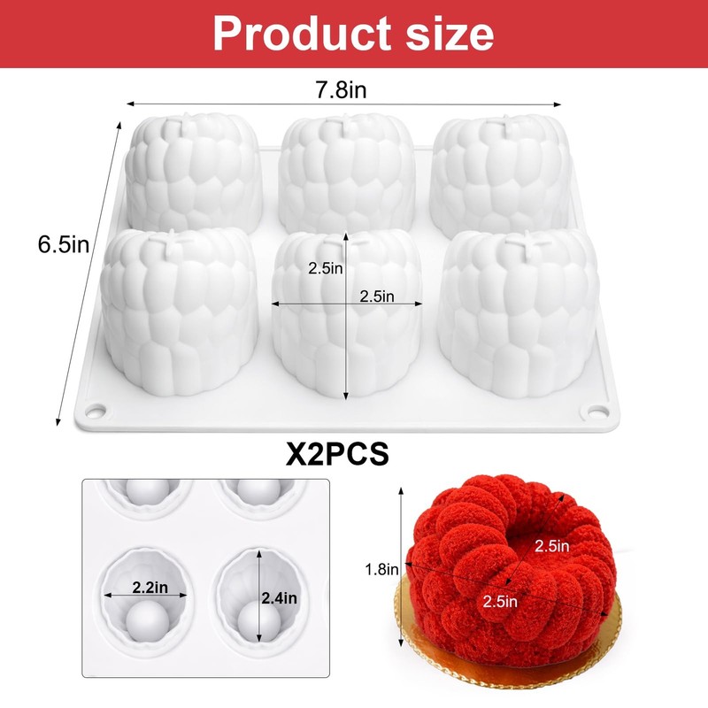 Juome 2 Pack 3D Raspberry Silicone Molds for Mousse Cake - 12 Cavity Fruit Pu... gallery
