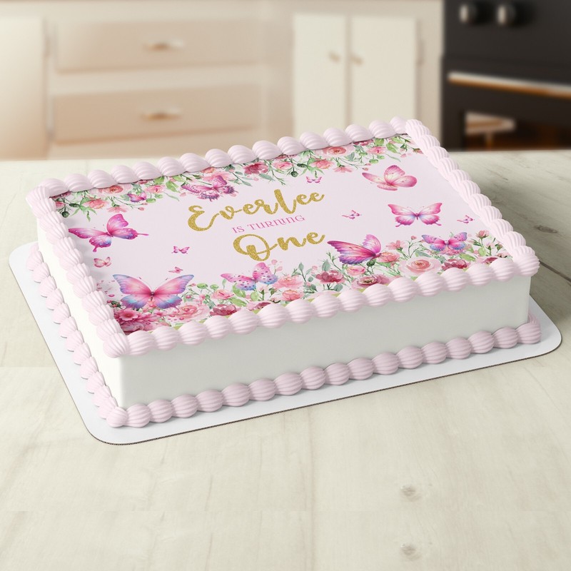 Butterfly Floral Personalised Edible Icing Cake Topper
