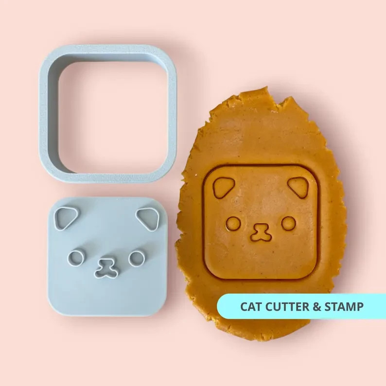 Cat Cookie Cutter & Stamp – Minimalist Square Animal Face