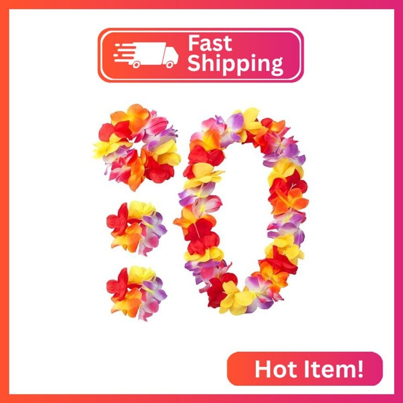 GHGMAO Colorful Hawaiian Leis Set, Flower leis for Luau Party Decorations Tropic
