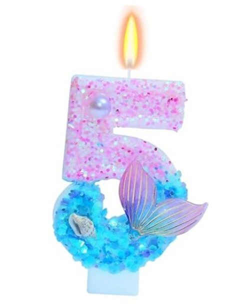Birthday Candles Girls Glitter Birthday Party Number 5 Mermaid Themed