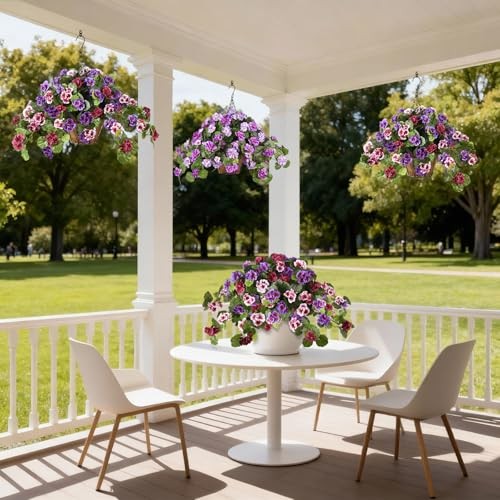 Artificial Flowers for Outdoor Decor 2 Pcs Silk Fake Purple, Magenta, Pink gallery