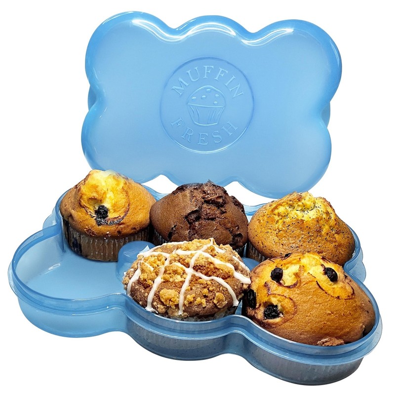 Touch Up Cup Muffin Fresh Storage Container Holder with Lid, Large, Blue