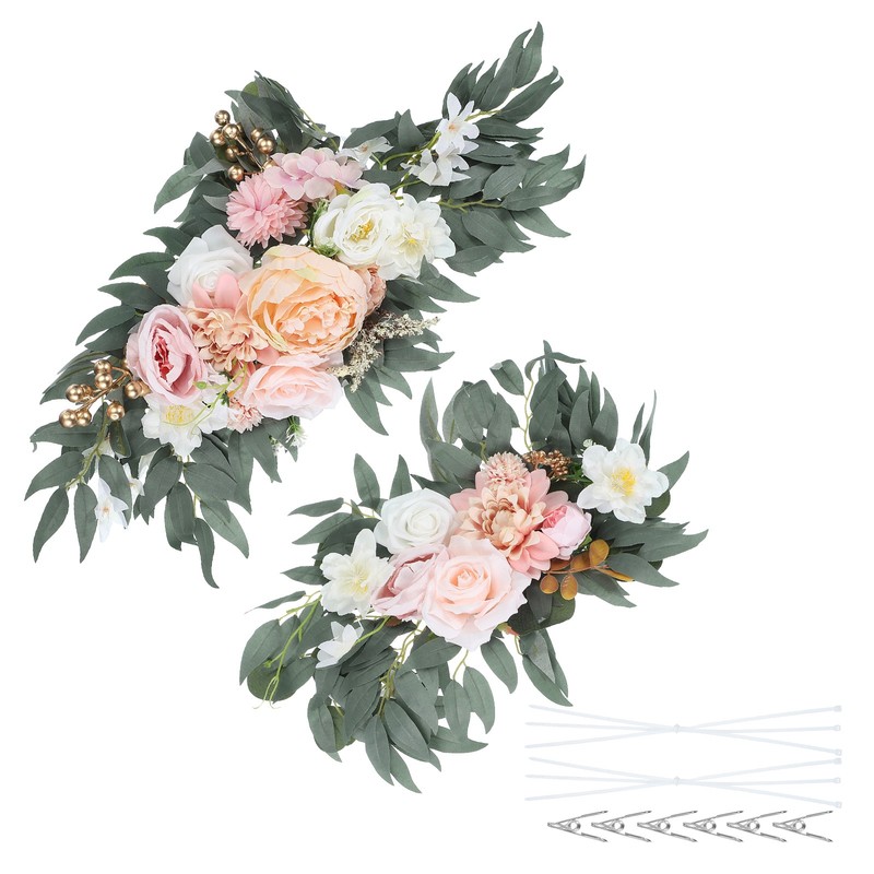 2 Pcs 26″ Wedding Arch Flower Artificial Silk Floral with Clip Champagne/Pink