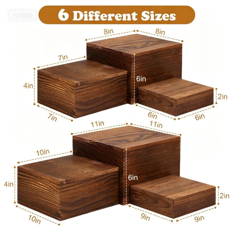 6x Buffet Riser Food Riser Space Saving with Hollow bottoms Wood for Jewelry gallery