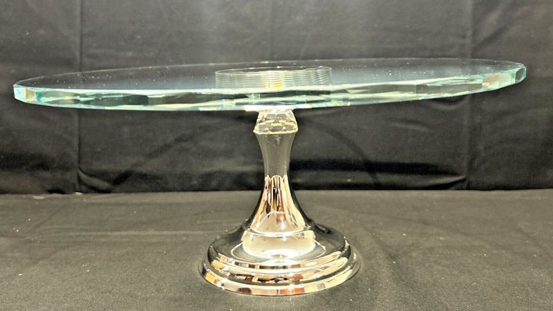 Godinger Prisma Collection Crystal Pedestal Cake Stand Platter NIB gallery