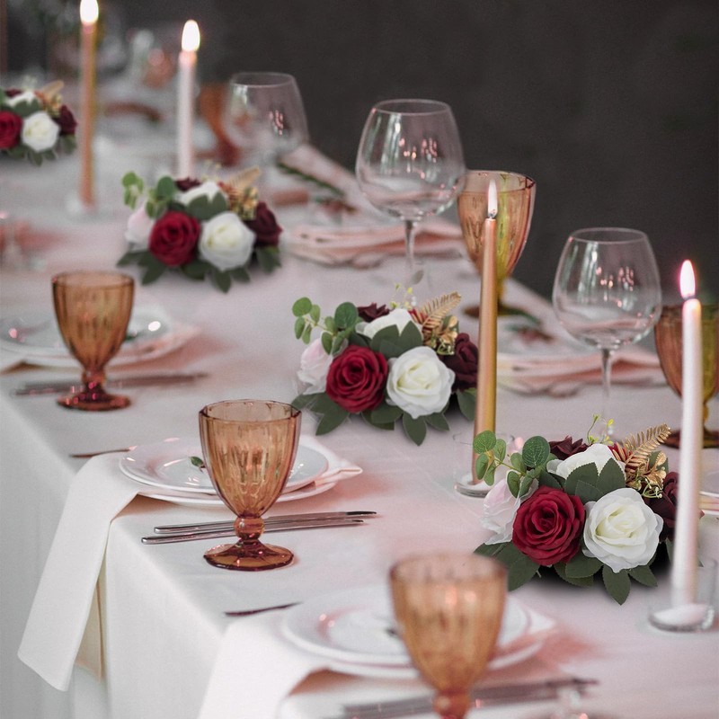 Blosmon Artificial Flowers Ball Wedding Centerpieces 10 Pcs Burgundy Rose gallery