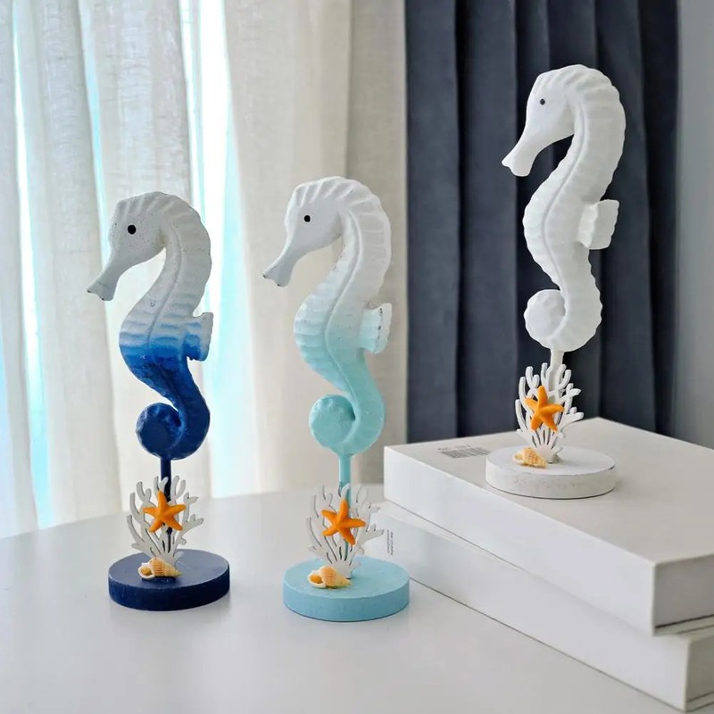 Handmade Wooden Seahorse Figurine with Base - Coastal Beach House Decor gallery
