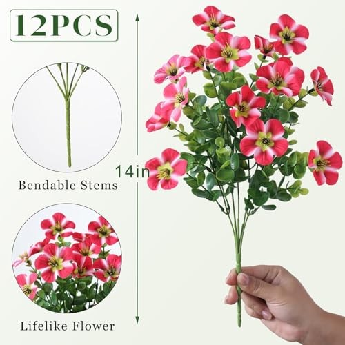 Bundles Artificial Flowers and Eucalyptus for Outside, Sun 12 Rose Red gallery