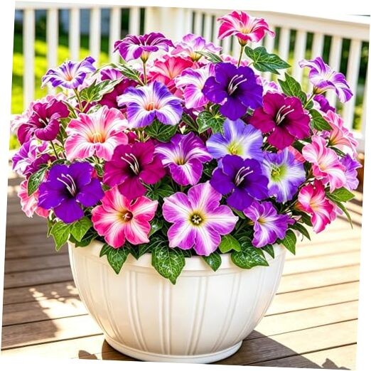 6 Bundles Artificial Petunias for Outdoors, UV Resistant Faux Silk Fake