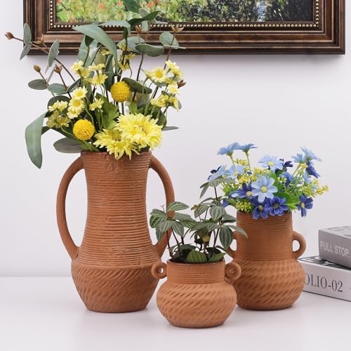 Vases Sets of 3, Farmhouse Decor, Ceramic Vase for Flower, Wide Terracotta gallery