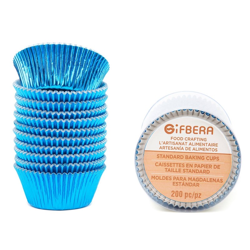 200-Count Blue Foil Cupcake Liners Standard Muffin Wrappers for Baking Party