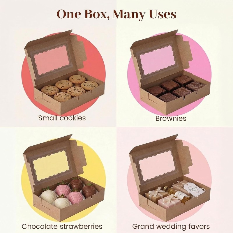 20PCS Cookie Boxes, 7" x 4.3" x 1.5" Brown Bakery Boxes with Window Cupcake gallery