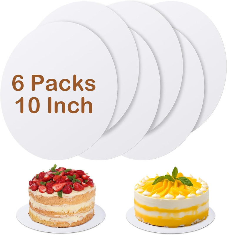 6 Pcs Cake Boards,White Cake Boards 10 Inch Round,100%Food-Graded Cardboard Cake
