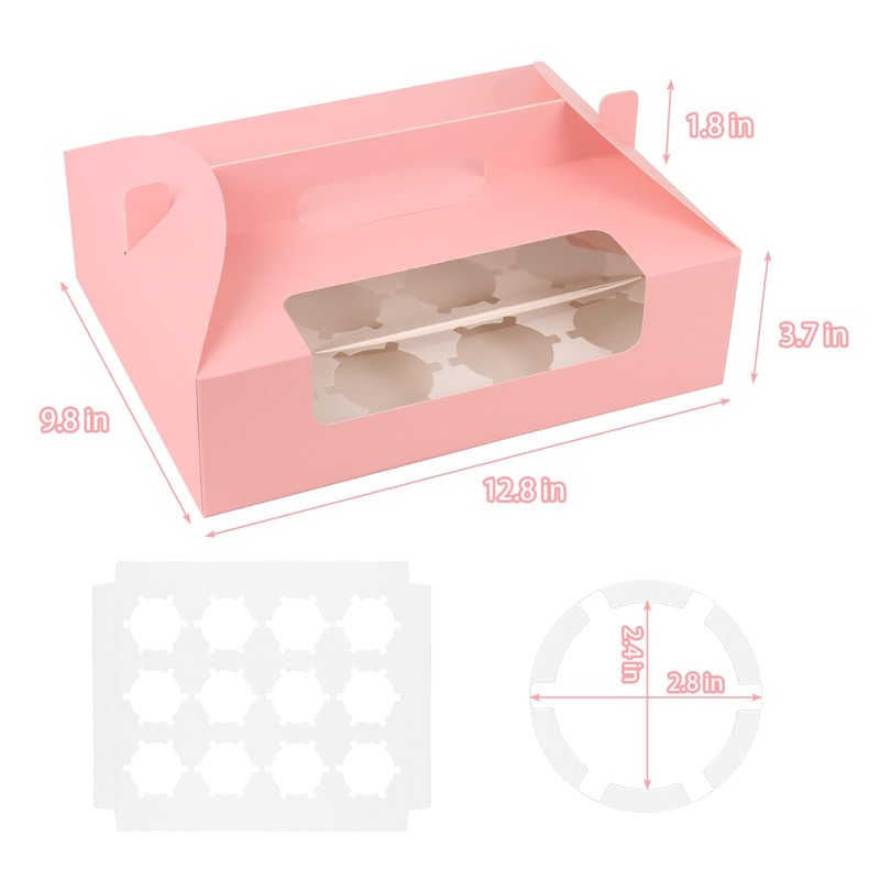 30 Pcs Cupcake Boxes, 12 Count Muffin Boxes with Handle, Window, and Inserts,... gallery
