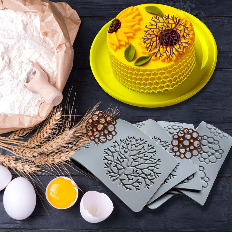 4PCS Tuile Molds Silicone, Leaf Silicone Mold Bubble Fondant Mold,Lace Molds for gallery