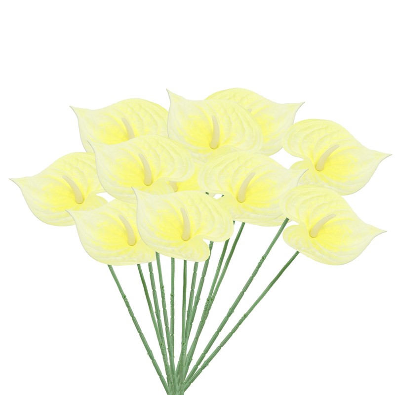 10Pcs Artificial Anthurium Lily Flowers for Decoration, Light Yellow