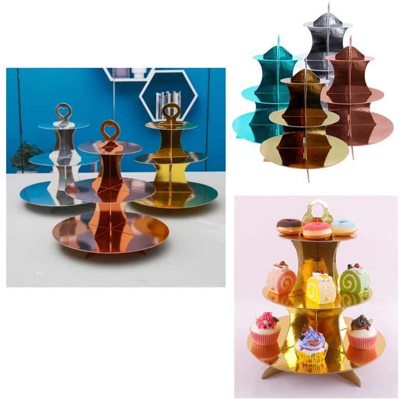 4 Pack Round Cardboard Cupcake Stand 3-Tier Cupcake Holder Dessert Tower for ... gallery