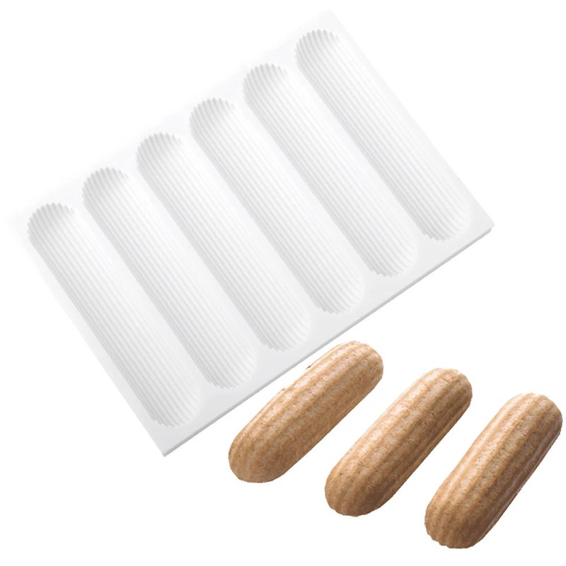6 - Cavity Eclair Puff Silicone Mold Long Strip Puff Mold Dessert Baking Mold P gallery