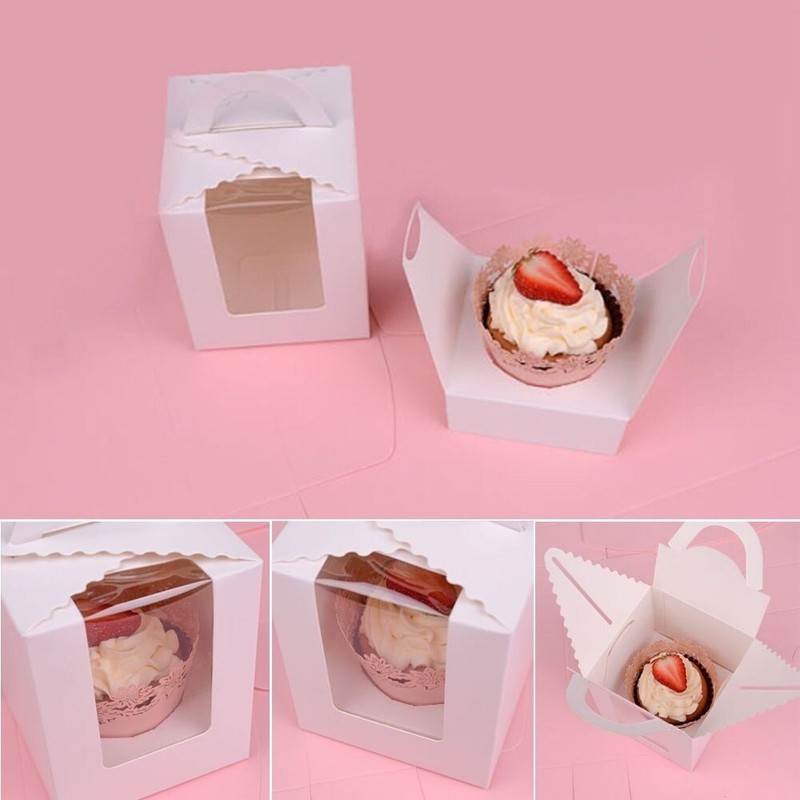 1/5/10 Pcs Single Cupcake Muffin Fairy Cake Boxes Window Circles Gift Box gallery