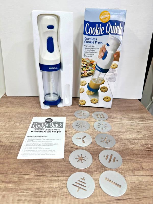 Wilton Cookie Quick Cordless Cookie Press 10 Metal Discs New In Box 2003