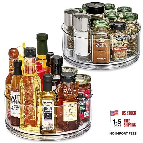 9 Inch Clear Lazy Susan Organizer, Turntable Organizer for Spice Tall 2 Pack