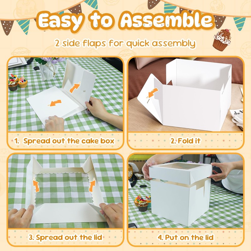3 Pack Cake Boxes, 10x10x8 Inches Tall Cakes Box with Window, White Cake Boxes gallery