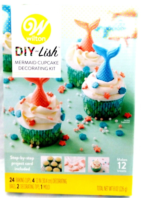 Wilton MERMAID TAIL Cupcake Decorating Kit with Mold and 24 liners and Tool SALE