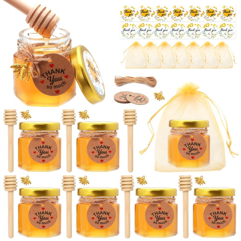1.5 oz Mini Glass Honey Jars, Honey Jars Party Favors in Bulk, with Dipper,St...