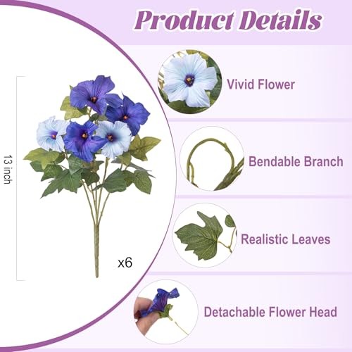 6 Pcs Artificial Flowers Fake Petunias for Outdoors, Faux Flowers Double Blue gallery