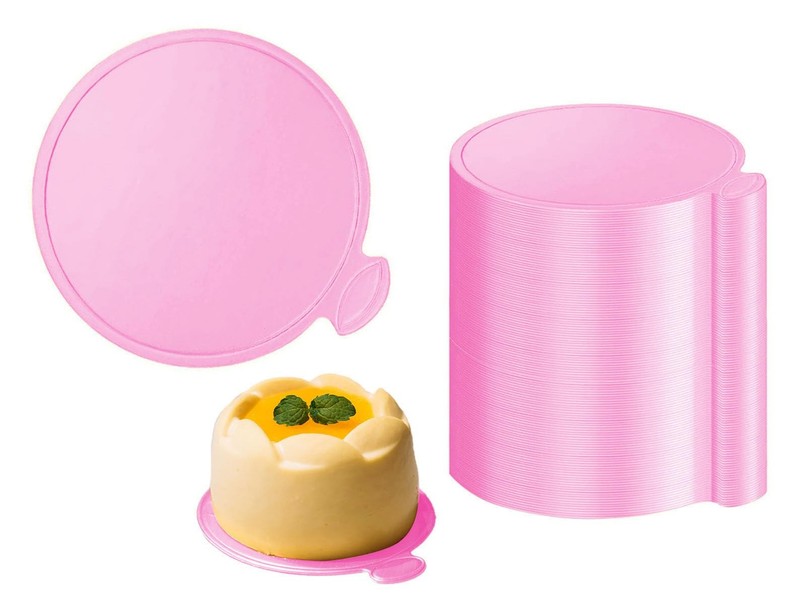 50pcs 3.15 Inch Mini Cake Boards Round Pink Mini Dessert Plates Mousse Cupcak…