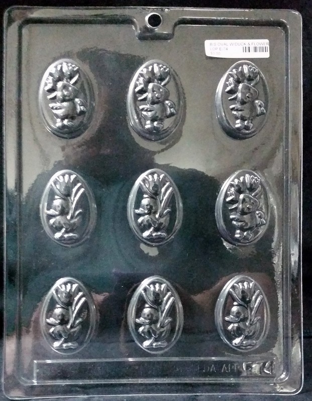 Easter B/S Oval w/Chick Holding Tulip Chocolate Plastic Candy Mold LOP E-74