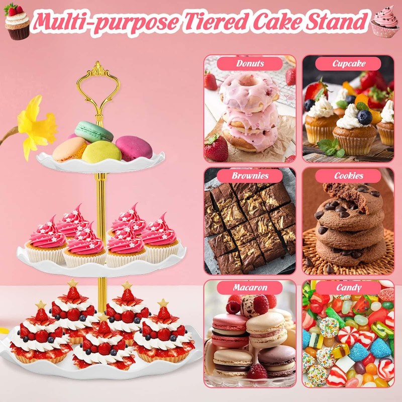 46Pcs Dessert Table Display Set 2X 3 Tier Cupcake Cake Tower Stand 2X Plastic... gallery